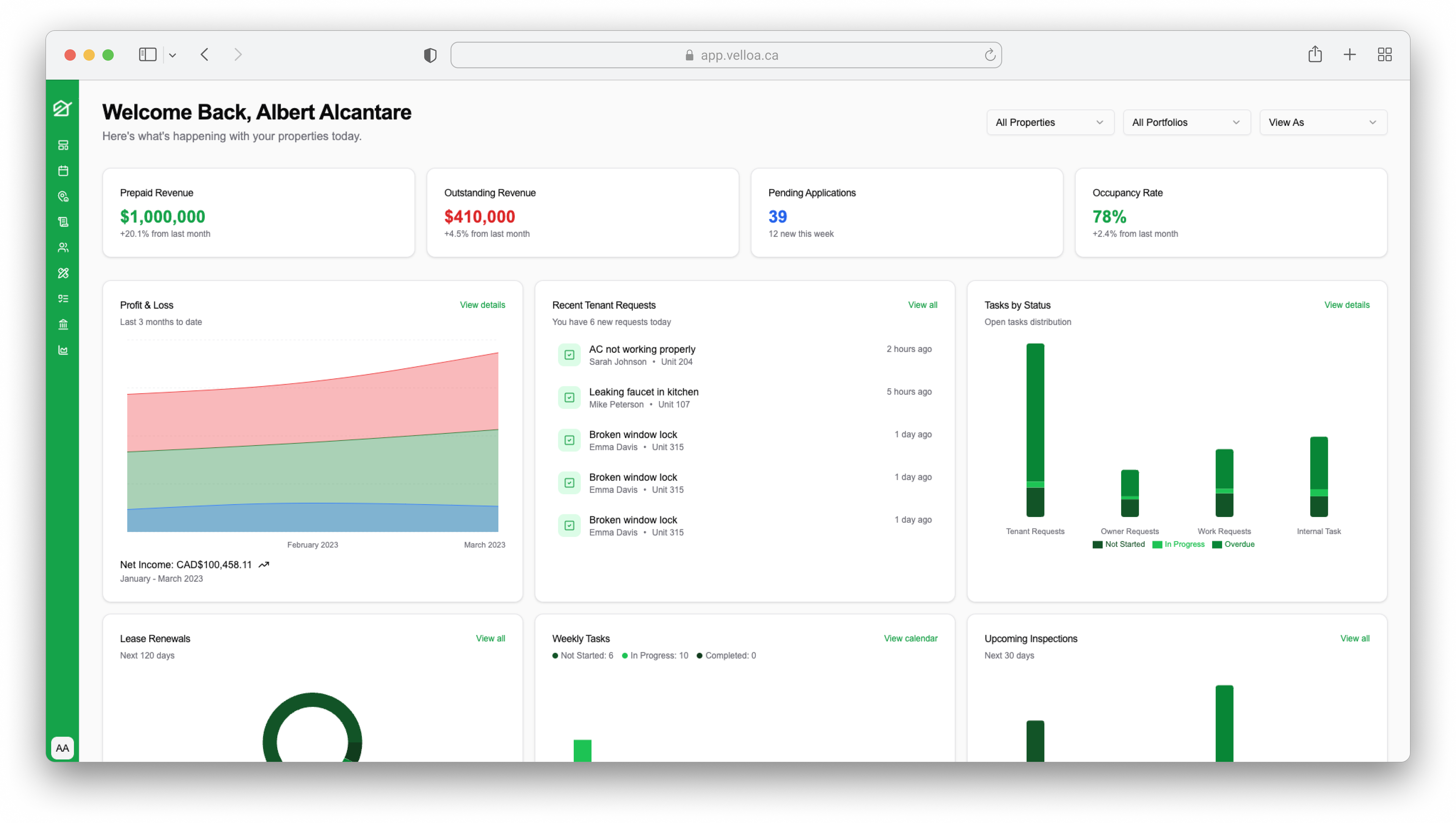Velloa Dashboard Preview